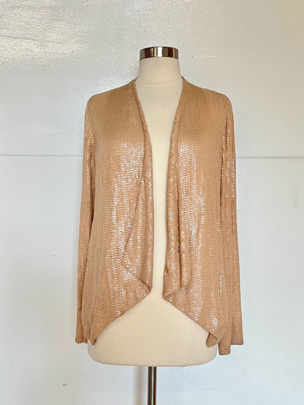 Vintage Glam Silk Sequin Draped Cardigan Coat Champagne Nude Pink